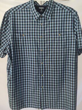 King Size Men's Blue Checkered Short Sleeve Button Down Shirt